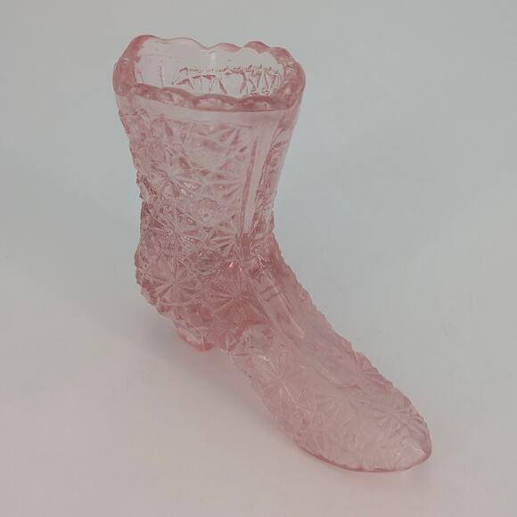 Victorian Button Boots Glass Shoe Set Ladies Pressed Aqua Blue Clear Pink Fenton - Picture 7 of 12